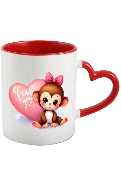 StoryGift Romania Cana cu maimutica si cu inima cu mesajul "Love You", ilustratie, draguta, iubire, Cu ,STG