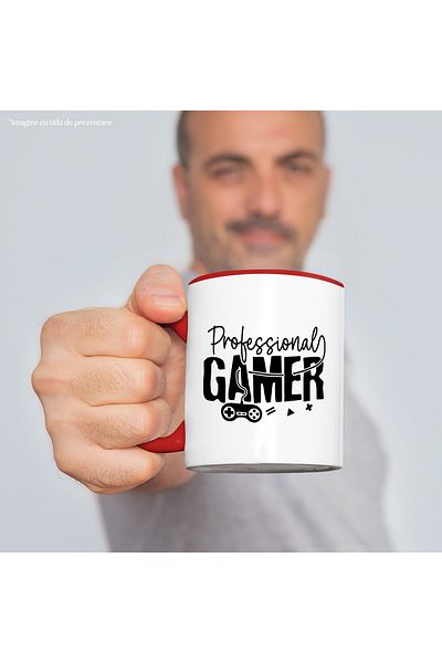 StoryGift Romania Mug with the text "Professional gamer" - professional electronic sports player with M, Cu, STG.