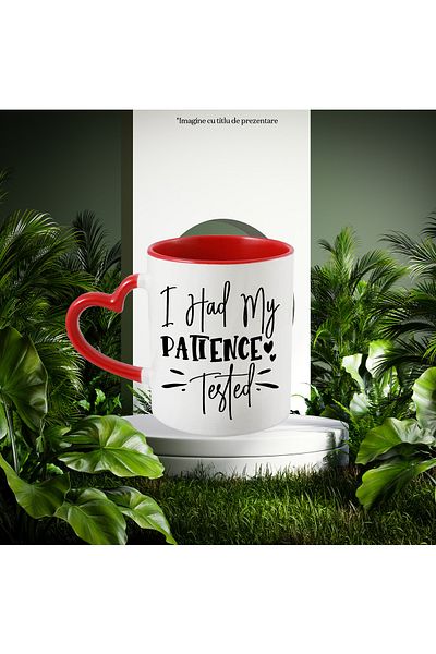 StoryGift Romania Mug with hearts and the text "I had my patience tested" - border with Handle I, With, STG