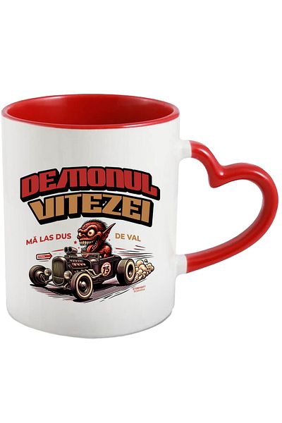 StoryGift Romania Mug speed demon monster in adrenaline car, 330ml, Ceramic with Heart Handle, With,STG