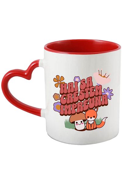 StoryGift Romania Mug Friendship fox and mushroom text let's grow, 330ml, Ceramic with Handle, With, STG