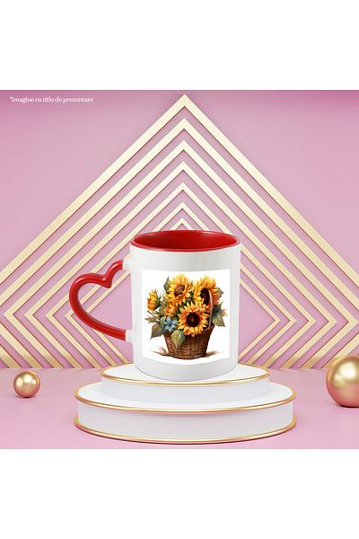 StoryGift Romania Mug with a basket of flowers, illustration, sunflower, harvest, nature, plants c, With ,STG.