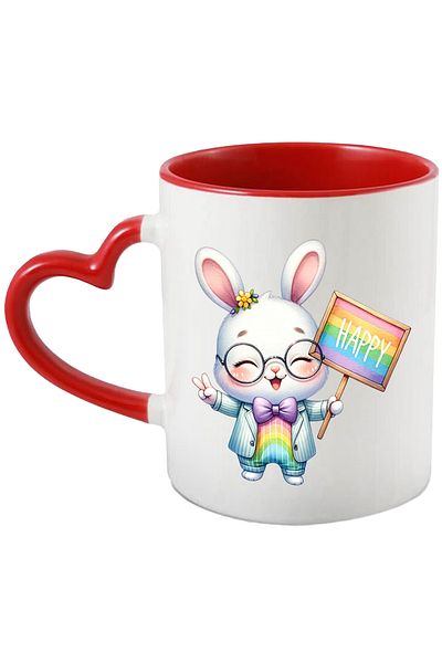 StoryGift Romania Mug with a happy rabbit | illustration | jacket | bow | flower | cheerful | smile, With ,STG