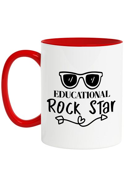 StoryGift Romania Mug for a teacher who resembles a rock star with Red Handle, Cu Man, STG
