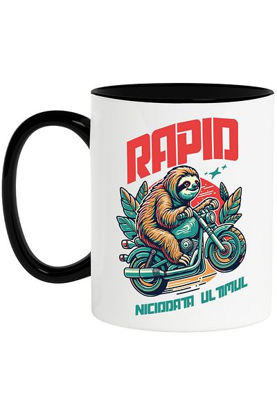 StoryGift Romania Lazy animal mug on fast engine never last, 330ml, Ceramic with Black Handle, With, STG.