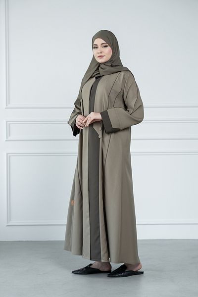 LAVİNİA Women's abaya from Lavinia, with colorful stripes, crepe fabric, half-cloche