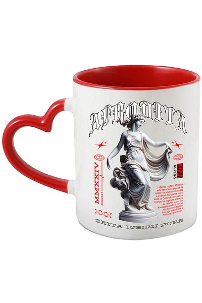 StoryGift Romania Mug Aphrodite Goddess of Love Greek Mythical Art, 330ml, Ceramic with Heart Handle R, With, STG