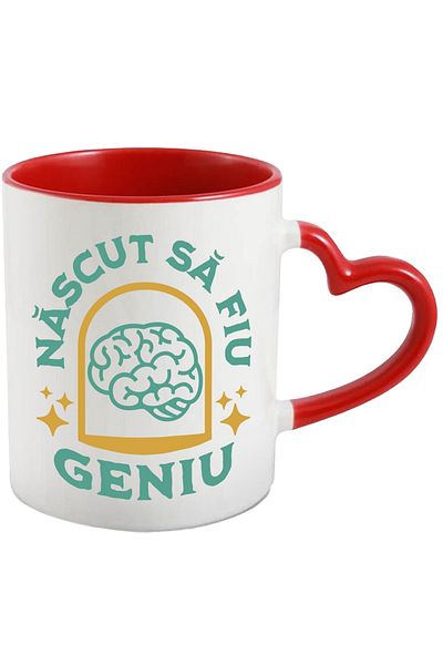 StoryGift Romania Mug Born to be Genius brain intelligence mind, 330ml, Ceramic with Heart Handle, With ,STG