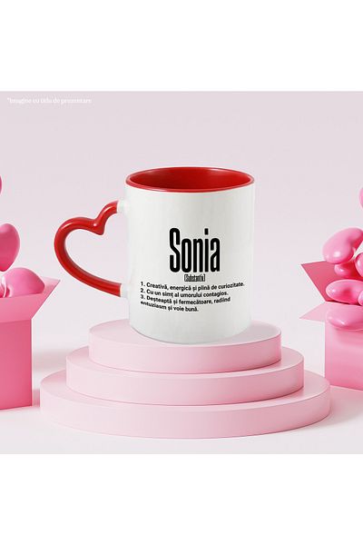 StoryGift Romania Mug With Name Sonia, and Motivational Message, Creative, Smart, Curious, Fun, With, STG.