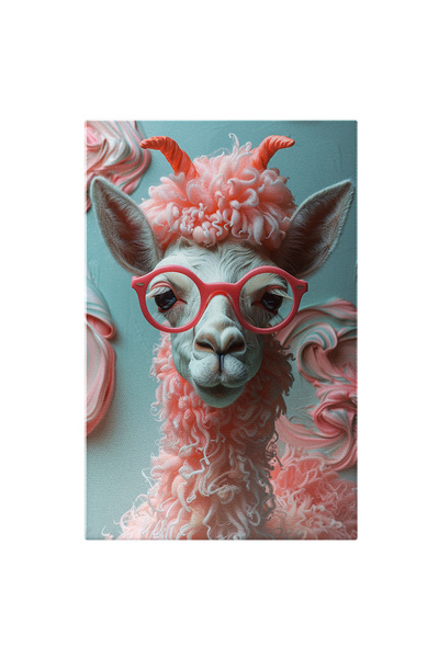 StoryGift Romania Tablou Canvas Lama Roz Cu Ochelari Blană Creață Urechi Ciulite Și Fundal De Bezea , Pictura Dig