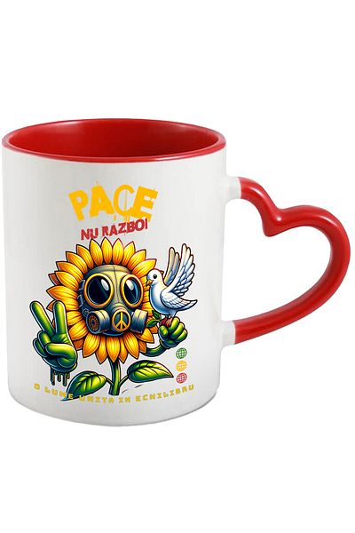 StoryGift Romania Sunflower mug with gas mask, white dove Peace, Not War, 330ml, Ceram, Cu, STG