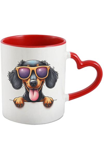 StoryGift Romania Mug with a Dachshund puppy looking over the fence | sunglasses | playful, With,STG.