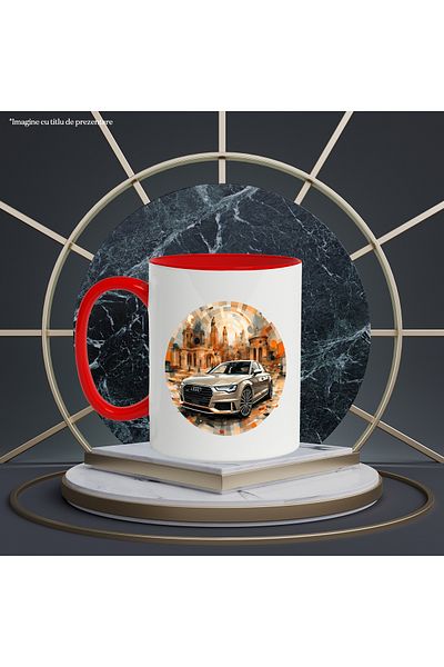 StoryGift Romania Mug With Car, Audi, Brand, City, Illustration, People, Multicolor 330 ml, Ceramics, With ,STG