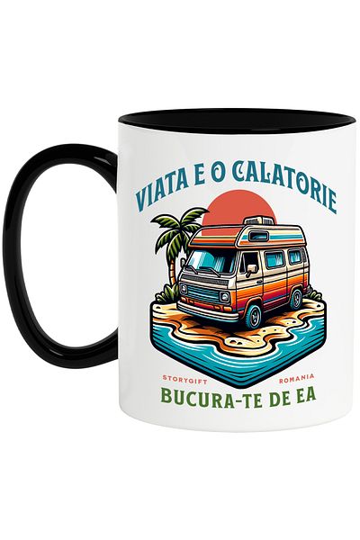 StoryGift Romania Mug life is a journey enjoy it nature, 330ml, Ceramic with Black Handle, With M,STG