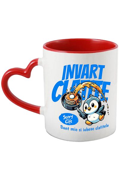 StoryGift Romania Mug penguin making pancakes, I'm small and I love pancakes, 330ml, Ceramica cu Mane, Cu,STG