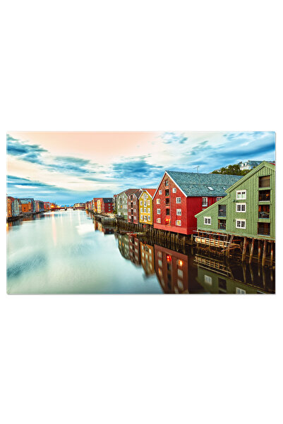 StoryGift Romania Tablou Canvas Trondheim La Apus, Trondheim, Casa De Lemn, Pod, Norvegia, Apus, Rau 4791