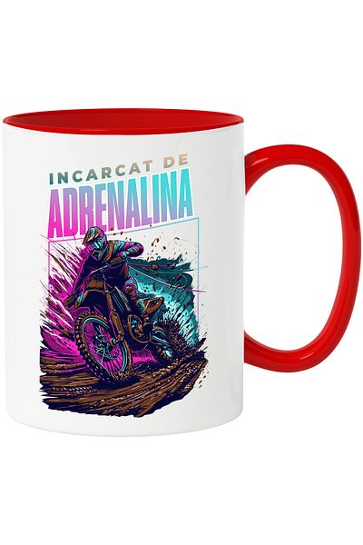StoryGift Romania Adrenaline-charged mug, man on motocross race, 330ml, Ceramic with Ro Handle, Cu, STG.