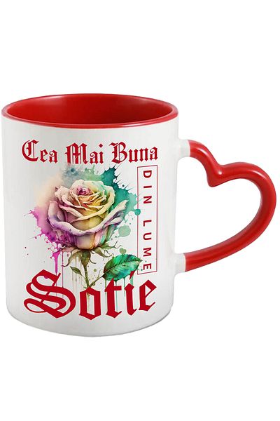 StoryGift Romania Mug With Text The Best Wife In The World, Flower, Colorful Rose, Watercolor, With, STG