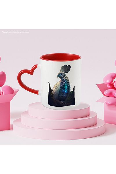 StoryGift Romania Mug With Bird with Long and Bright Blue Feathers, Ceramic, 330ml, with Handle, With, STG
