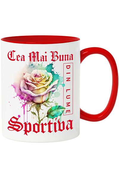 StoryGift Romania Mug With Text The Best Athlete, In The World, Flower, Colorful Rose, Water, With, STG