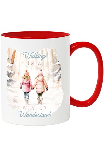 StoryGift Romania Mug with 2 little girls holding hands with the message "Walking in a winter wonderland", With ,STG