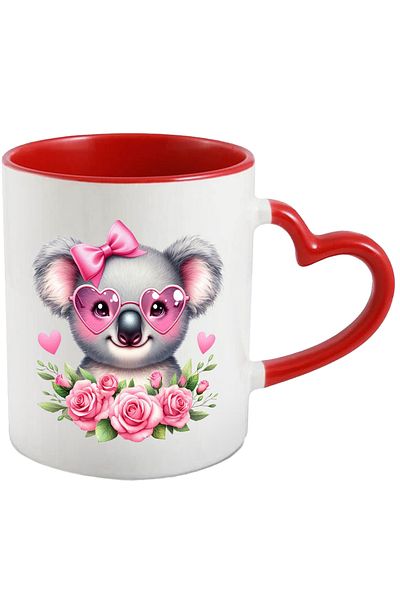 StoryGift Romania Mug with a cheerful Koala bear | smiling | illustration | roses | hearts | oc, With, STG.