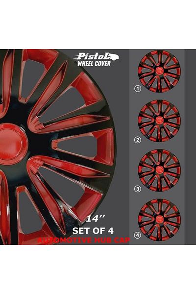 Generic Pistol Wheel Cover Set, 4 Pieces Red and Black - 14 Inch - WJ5083 BRB