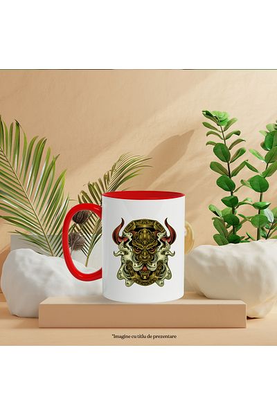 StoryGift Romania Cana Cu Demon, Coarne, Coif, Rama Ornamentala, Colti, Multicolor 330 Ml, Ceramic, Cu ,stg