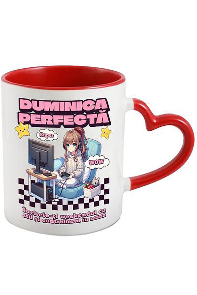StoryGift Romania Anime girl playing games mug Perfect Sunday, 330ml, Ceramic with Handle I, With,STG
