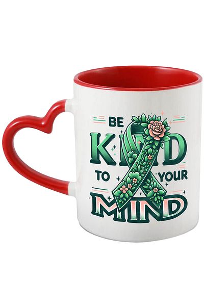 StoryGift Romania Mug with the message "Be kind to your mind", flowers, green, nature, hippie style, cul, Cu,STG.