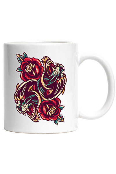 StoryGift Romania Cana Cu Cap De Pantera, Trandafiri, Frunze, Simetric, Multi...