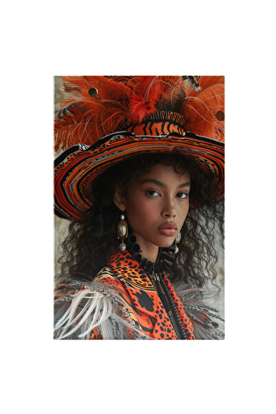StoryGift Romania Tablou Canvas Dama Creola Cu Palarie Din Pene Si Cercei Cu ...