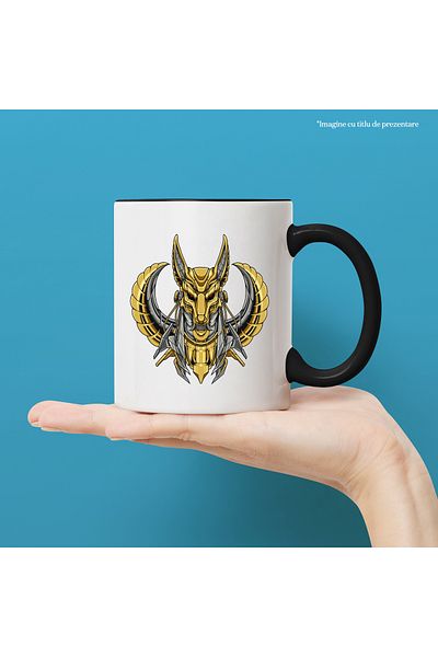 StoryGift Romania Mug With Anubis, God, Robot, Mythology, Multicolor 330 ml, Ceramic with Black Handle, With ,STG