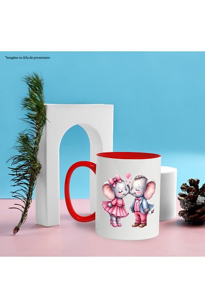 StoryGift Romania Mug with 2 elephants, illustration, friendship, closeness, Valentine's Day, hearts, With,STG
