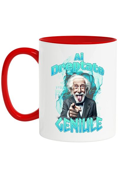 StoryGift Romania Mug you are right genius Albert Einstein mathematics, 330ml, Ceramic with Red Handle, With ,STG
