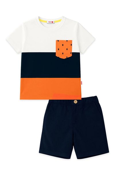 Haribo Boy's Orange/Navy Blue Combed Cotton Top Gabardine Bottom Suit