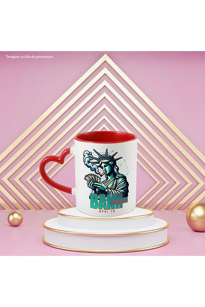 StoryGift Romania Money first then you mug, Statue of Liberty smoking and counting money, 330ml, Ce, Cu, STG.