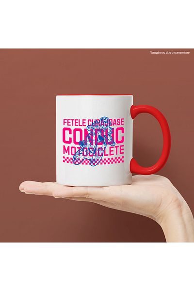 StoryGift Romania Cana Fetele Curajoase Conduc Motociclete Viteza Motor, 330ml, Ceramic Cu Maner R, Cu ,stg