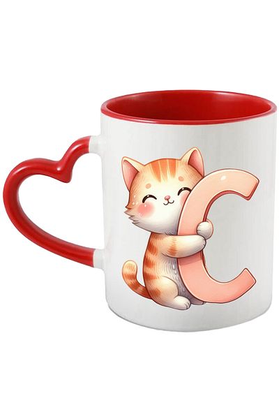 StoryGift Romania Mug with a kitten with the letter "C", illustration, for children, school, student, learn, With, STG