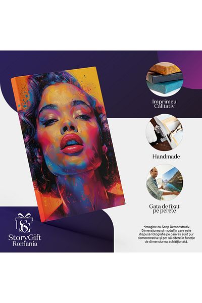 StoryGift Romania Tablou Canvas Stil Retro Femeie cu Parul Scurt si Privire Senzuala cu Buze Mari si Ochii Negri