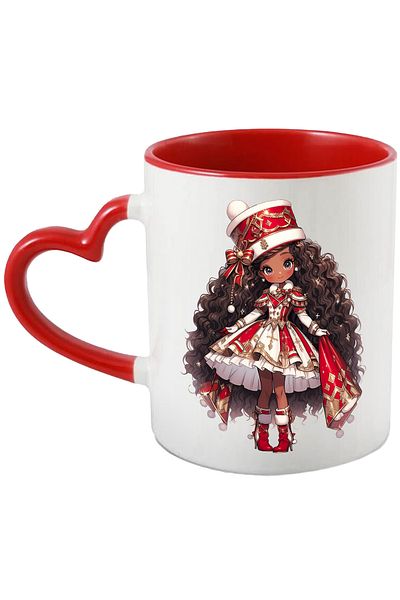 StoryGift Romania Mug with a cute little girl | illustration | red hat | boots. very long hair, With ,STG .