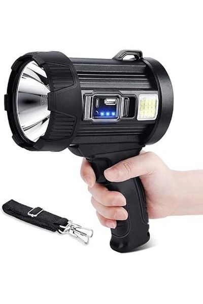 Generic Rechargeable Led Spotlight Flashlight With Stand, 100000 Lumens, 3 Main Modes And 4 Color Filters Fo