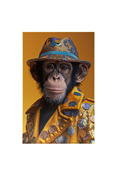 StoryGift Romania Tablou Canvas Maimuța Cu Bănuți Strălucitori Pe Paltonul Galben Și Pălărie De Detectiv , Pictur