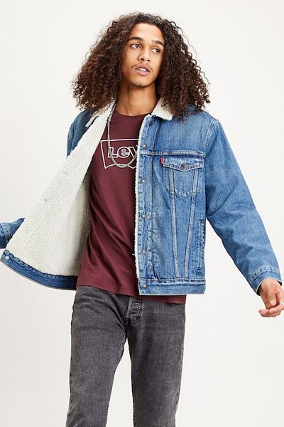 Levi's Jachetă din denim cu căptușeală din blană sintetică de shearling, albastru deschis, M