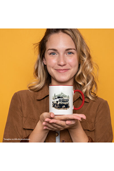 StoryGift Romania Mug With Car, Chevrolet, Mountain, Fir Trees, Stones, Sky, Multicolor 330 ml, Ceramic, With ,STG
