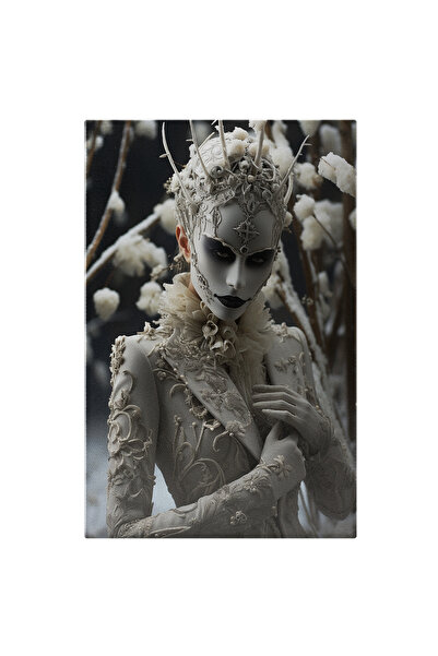 StoryGift Romania Tablou Canvas: Fotografie Cu O Femeie Cu Fata Vopsita In Alb - Flori Costum Elegant Pictura Di