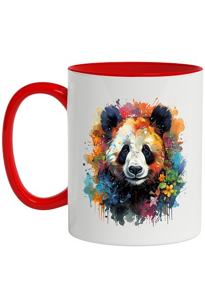 StoryGift Romania Panda Bear Mug, Flowers, Leaves, Nature, Watercolor, Illustration, Multicolor 330 m, With ,STG