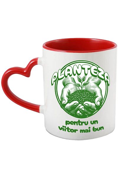 StoryGift Romania Hands Planting Fertilizer Pollution Mug, 330ml, Ceramic With Heart Handle Ro, With, left