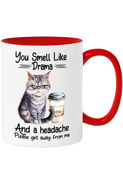 StoryGift Romania Irritated cat mug with the message "You smell like drama and a headache. Please g, Cu ,STG
