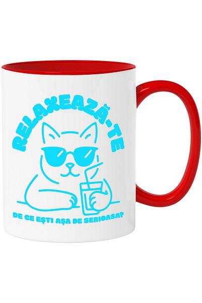 StoryGift Romania Mug Cat with sunglasses and soft drink, funny text RELAX, With ,STG